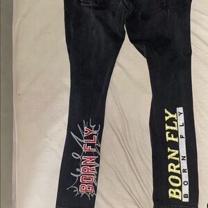 Born Fly Black Jeans with Graphic Design